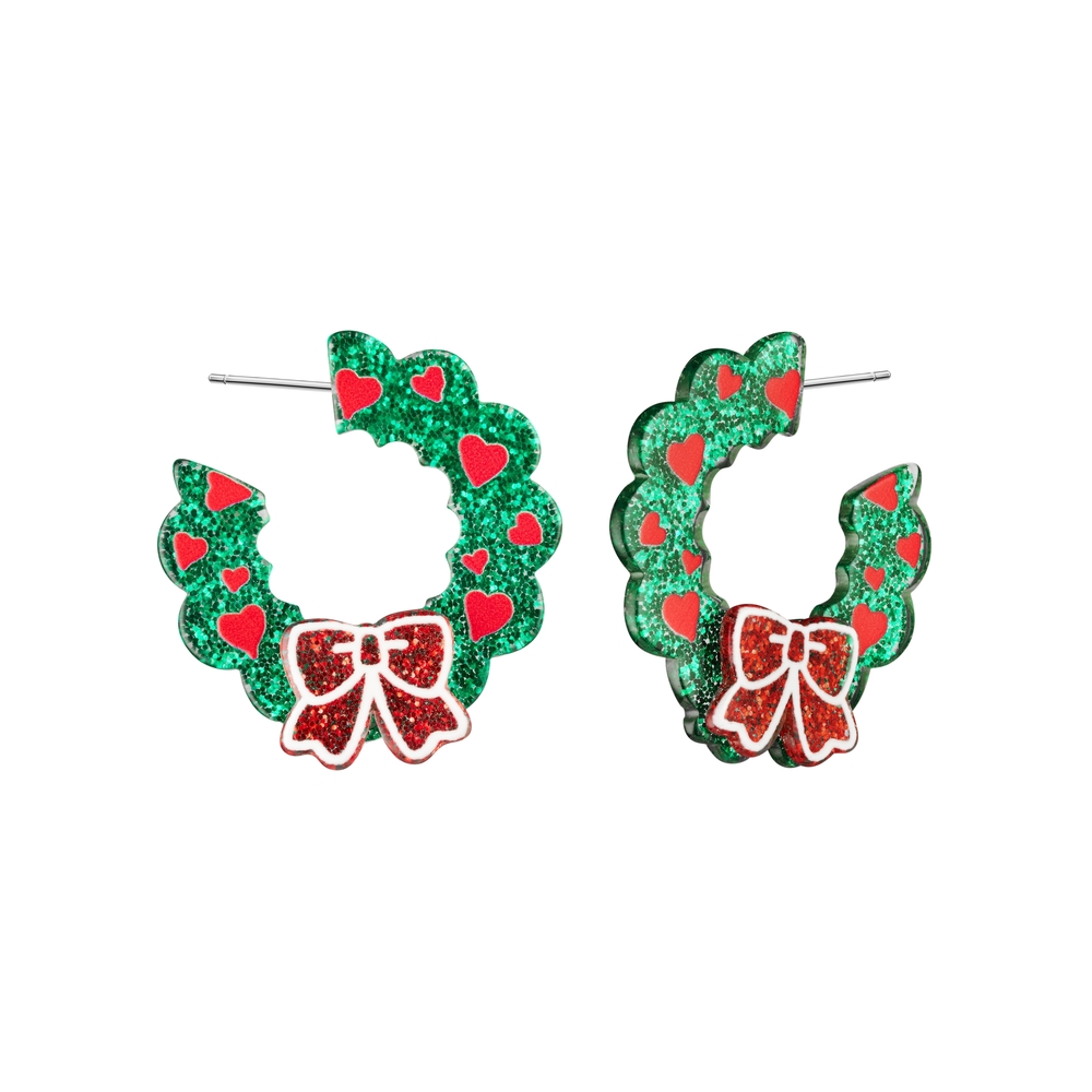 Festive Green and Red Wreath Earrings